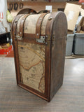 Vintage 1930s? 40s? 2 Bottle Wine Travel Carrier Box 14.5x8.5x6.2 World Map Wood