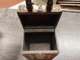 Vintage 1930s? 40s? 2 Bottle Wine Travel Carrier Box 14.5x8.5x6.2 World Map Wood