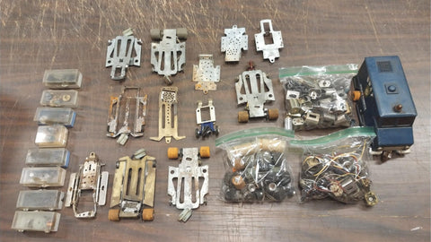 Vtg Massive 1/24 Slot Car 100's Parts Chassis Motors Tires Gears Restoration