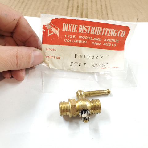 Vtg Brass 1/4" x 1/4" Thread Fuel Petcock Outlet PT-57 Harley Motorcycle Japan