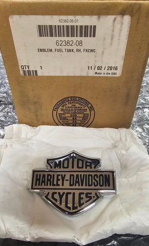 OEM Harley Davidson Gas Tank Right Emblem Decal Badge NOS FXCWC Rocker 62382-08