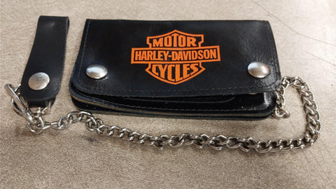 New 6 In. Black Harley Davidson Wallet W/ Chain Money Change Holder