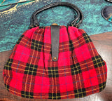 VTG Red Black Plaid Wool Top Handle Purse Fashion Travel Handbag Accessories