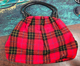 VTG Red Black Plaid Wool Top Handle Purse Fashion Travel Handbag Accessories