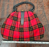 VTG Red Black Plaid Wool Top Handle Purse Fashion Travel Handbag Accessories