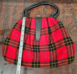 VTG Red Black Plaid Wool Top Handle Purse Fashion Travel Handbag Accessories