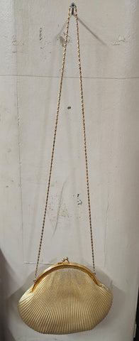 Vtg Gold Mesh Fashion Fancy Women Evening Bag Shoulder Chain Purse Oyster Shell!