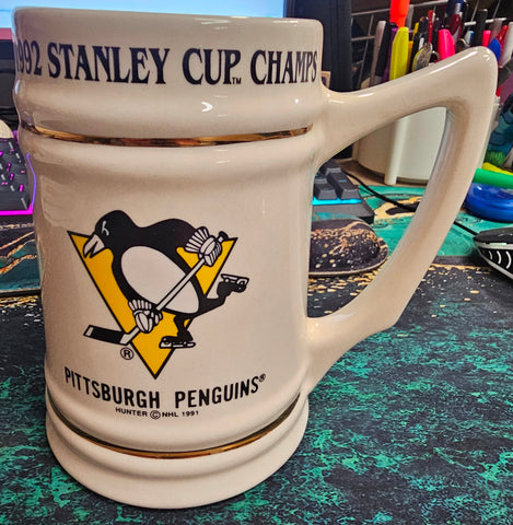 VTG 1992 Pittsburgh Penguins Stanley Cup Championship Ceramic Ornate Mug/Stein
