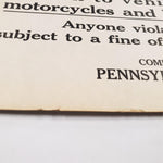 VTG Original April 1950 Pennsylvania Game Commission Closed To All Vehicles Sign