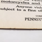 VTG Original April 1950 Pennsylvania Game Commission Closed To All Vehicles Sign