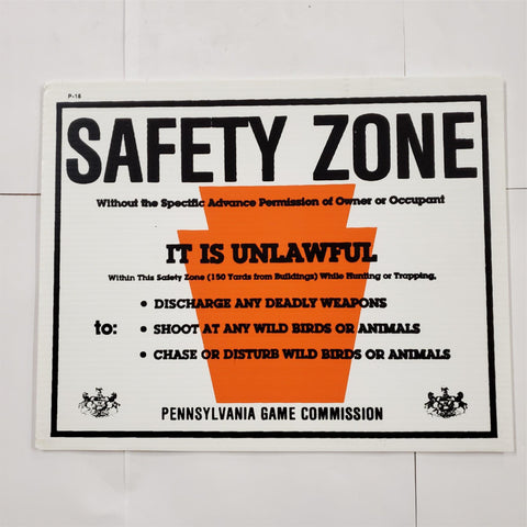 VTG PA Game Commission Safety Zone 11"x14" Sign Poster Mancave Hunting Decor New
