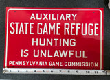 VTG 1940s-1950s PA Game Commission State Game Refuge Unlawful Metal Tin Sign