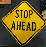 VTG Yellow Black Diamond "Stop Ahead" US Metal Warning Sign Patina Collectible