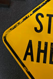 VTG Yellow Black Diamond "Stop Ahead" US Metal Warning Sign Patina Collectible