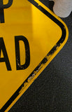 VTG Yellow Black Diamond "Stop Ahead" US Metal Warning Sign Patina Collectible
