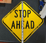 VTG Yellow Black Diamond "Stop Ahead" US Metal Warning Sign Patina Collectible