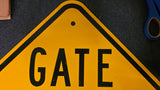 VTG Yellow Black Aluminum "Gate Ahead' Reflective Warning Sign Collectible Retro