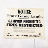 VTG Pa State Game Commission Notice State Game Lands Fiberglass Sign March 1980