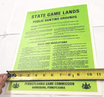 New VTG Pa State Game Commission Green "Game Lands Public" Hunting Aug 1982 Sign