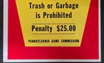 VTG 1973 Pennsylvania Game Commission "No Littering" Collectible Warning Sign
