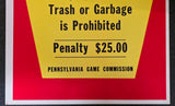 VTG 1973 Pennsylvania Game Commission "No Littering" Collectible Warning Sign