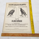 VTG RARE 1970s Wildlife Pennsylvania Game Commission No Killing Bald Eagles Sign