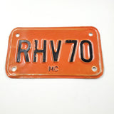 VTG Motorcycle License Plate Orange & Black Personalized No State 1970s RHV70 MC