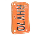 VTG Motorcycle License Plate Orange & Black Personalized No State 1970s RHV70 MC