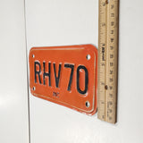 VTG Motorcycle License Plate Orange & Black Personalized No State 1970s RHV70 MC
