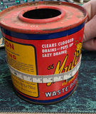 VTG Antique 1930s Mule Kick Waste Pipe Cleaner 12oz Graphic Tin Can