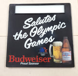 Plastic Bud Light Beer Sign 1984 Olympic Games Advertisement Breweriana 18" x 18