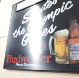 Plastic Bud Light Beer Sign 1984 Olympic Games Advertisement Breweriana 18" x 18