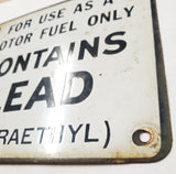 Vtg CONTAINS LEAD TETRAETHYL Porcelain Gas Pump Sign Oil Bennett Visible Antique