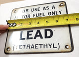Vtg CONTAINS LEAD TETRAETHYL Porcelain Gas Pump Sign Oil Bennett Visible Antique