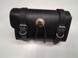 Vintage Black Leather Motorcycle Tool Bag Pouch Concho Buckle Straps 10" x 6"