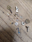 Vtg 25 Piece Pocket Watch Parts Lot Assortment Winding Key Pallet Bridge Hands