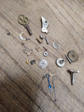 Vtg 25 Piece Pocket Watch Parts Lot Assortment Winding Key Pallet Bridge Hands