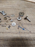 Vtg 25 Piece Pocket Watch Parts Lot Assortment Winding Key Pallet Bridge Hands