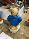50's Vtg Navy Ram Goat Coin Bank Figurine Blue Sweater College Football Decor