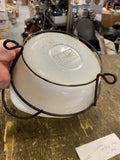 Vintage Milk Glass Mixing Bowl Wire Stand 9 Inch Glasbake USA Caserole 2 quart