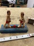 20's Vintage Wooden Boxing Game Toy Folk Hobo Art Push Button Boxers Primitive