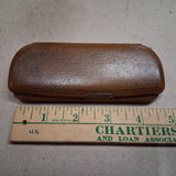 Vtg Brown Leatherette Metal Clamshell Eyeglass Case Red Burgundy Velvet Lined