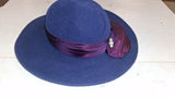 Vintage Betmar NY Wool Felt Wide Brim Hat  Blue Purple Satin Pearl Accent