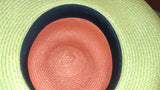 Vintage Toucan Collection NY Wide Brim Woven Straw Sun Hat Orange Green Ribbon
