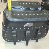 Universal Studded Black Synthetic Leather Motorcycle Saddlebags Eagle Bolt On