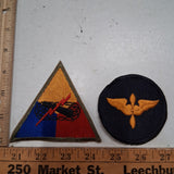 Vtg WWII US Army Armored Force Triangle Patch & USAAF Aviation Cadet Prop Wing