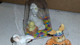 Vintage Easter Figurine Lot 15 Pc Resin Porcelain Bells Jubilee Bunny Family Box