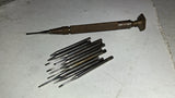Vintage Starrett No 555 Swivel Top Precision Driver Tool & 11 Bits / Blades Lot