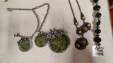 Vintage Costume Jewelry Lot Estate Necklaces Earrings Green Gold Silver Tone