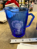 Vintage 30's Cobalt Blue Glass Shirley Temple Creamer Pitcher Handle Spout Antiq